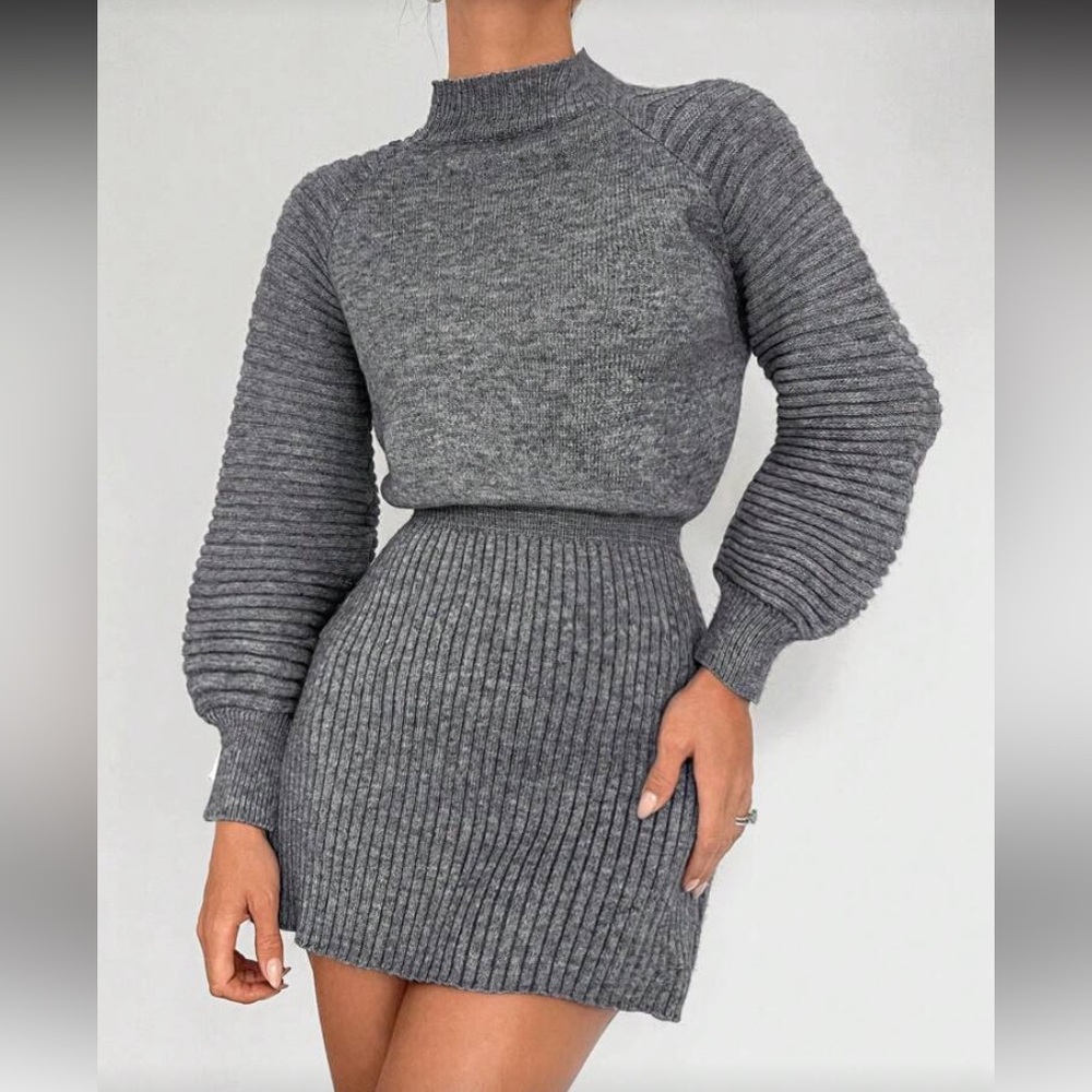SHEIN Gray Long Sleeve Knit Dress